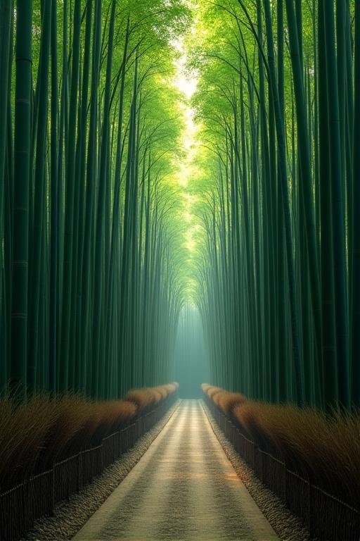 Serene bamboo forest in Kyoto, Japan.